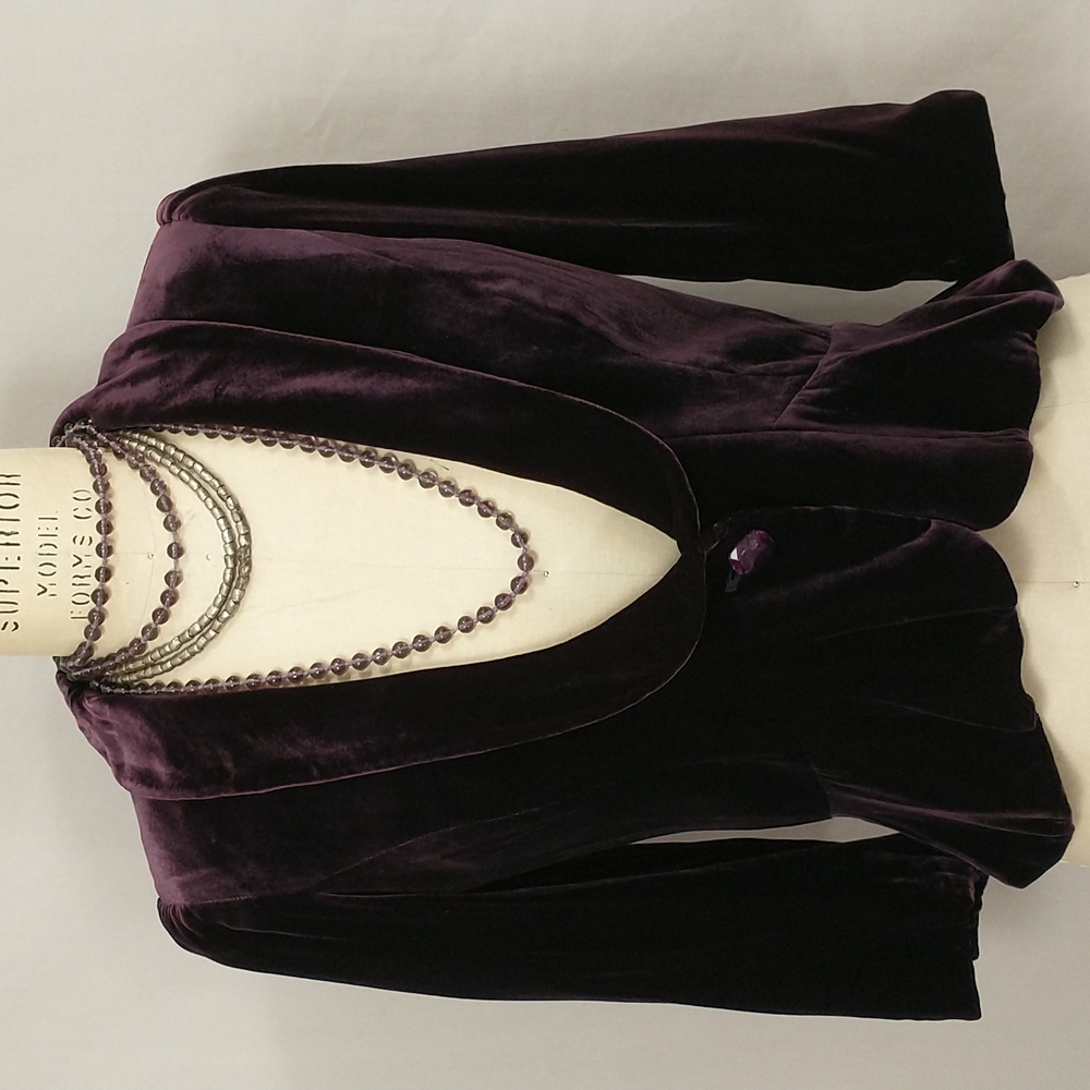 Purple Velvet Short Jacket Feminine Edwardian look Peplum Shawl rich Aubergine